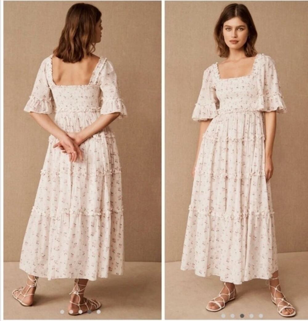 NEEDLE & THREAD Sz 8 US Bijou Rose Smocked Day Ankle Gown Dress